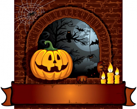 Halloween pumpkin - web, moon, bird, candle, halloween, night, pupmkin