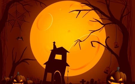 Full moon - full moon, tree, night, pumpkin