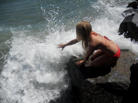 Waves Crashing - ocean, girl, bikini, waves