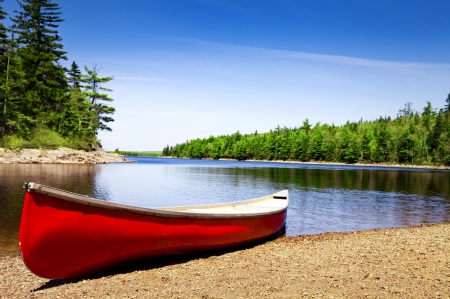 Canoe beach - calm, quiet, lonely, summer, lakescape, beach, boat, reflection, walk, sand, shore, riverbank, lake, nice, sky, canoe, water, beautiful, lovely, river, nature, serenity