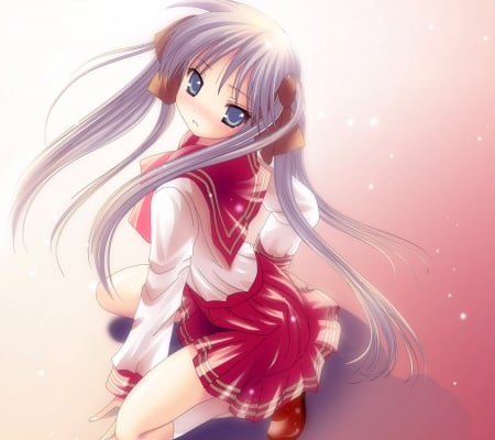 Pretty Girl - anime, skirt, beautiful, school, girl, beauty, lovely, long hair, sweet, uniform, shirt, white, purple, red, cute