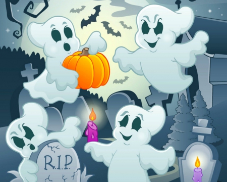 Halloween ghost - halloween, ghost, candle, pumpkin