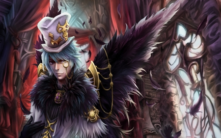 Vampire - male, hat, angel, wings, vampire, fantasy, purple, game, castlevania, red, man, pink