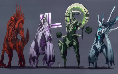 The big four - monster, green warrior, fantasy, purple warrior, big warrior, red warrior, earriors, anime, blue warrior, anime warriors