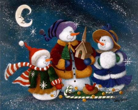 LET IT SNOW - snowmans, winter, card, family, christmas