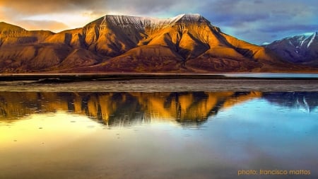 Autumn at Svalbard - water, reflection, sea, clouds