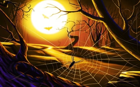 This is Halloween - spider, moon, bats, trees, night