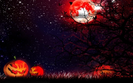 Trick or Treat - ghost, pumpkins, stars, night, all hallows eve