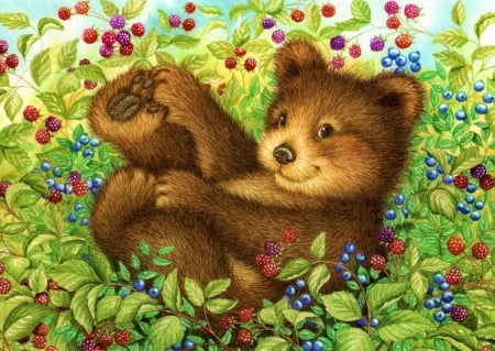 Enjoy Life - berries, plants, artwork, bear