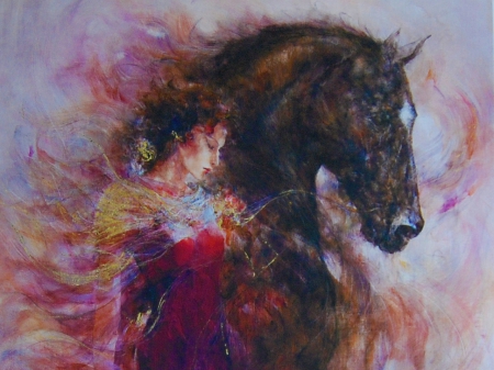 Women Art - paint, women, unicorn, art