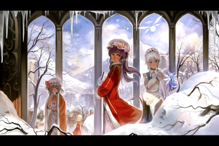 Touhou - pretty, trees, anime, winter, snow, girl, beauty, long hair, sweet, nature, beautful, cute