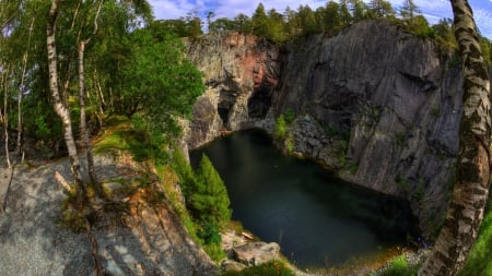 hodge close quarry in cumbria england - trees, pool, cliffs, quarry