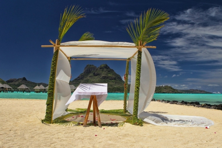 Wedding Pagoda Beach Bora Bora - ocean, wedding, beach, paradise, tropical, pagoda, exotic, polynesia, bora bora, blue, lagoon, south pacific, sea, sand, tahiti