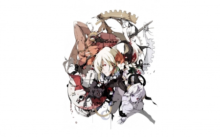 Chaos - ghost, female, clock, blond hair, cool, chaos, red eyes, male, flowers, monster, vampire, demon