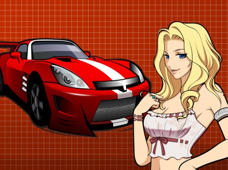 anime girl - pretty, anime, car, girl, cute