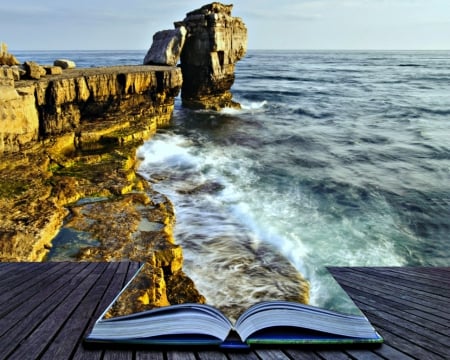 The book - cliff, book, sea, art