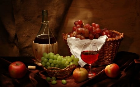 Still life - grapes, basket, still life, glass