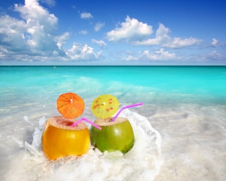 Fresh drinks - juice, coconut, beach, food, drinks