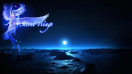 SECRET Wings - moon, angel, blue, photoshop, wings