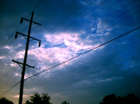 Blue skies - jake, blue, powerlines, grass, earth, Desktop, peace, dark, lines, pole, phone lines, fof, jacob, power, sky, flamesoffish, line, HD, love, SD, tree, black, white, nature, cloud