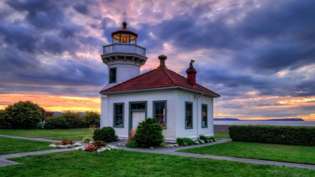 Shine The Light - lighthouse, blue, clouds, light