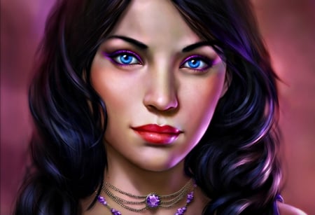 Fantasy beauty - fantasy, pink, selenada, blue eyes, brunette, girl, woman, ulyana regener