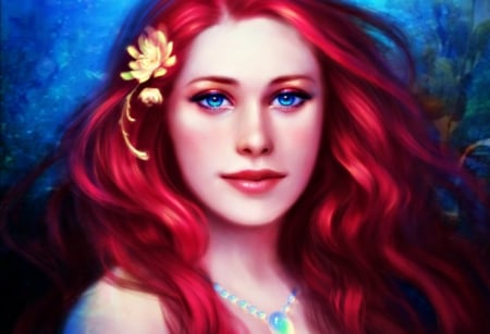 Arielle - fantasy, mermaid, beauty, blue eyes, girl, woman, redhead, arielle