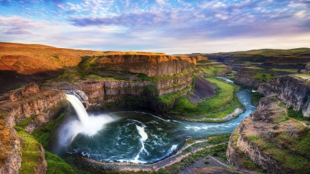 OLD FRIEND - clouds, river, waterfalls, sunset, water, canyon