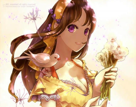 Hanabi - girl, cute, orginal, long hair, flower, hana