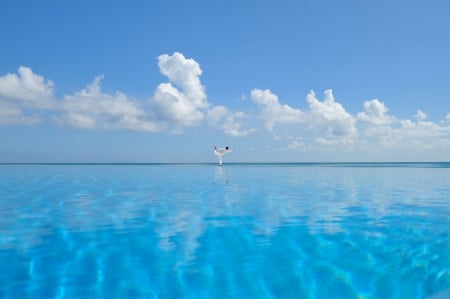 Yoga on a Sandbank - lagoon, blue, beach, sea, island, ocean, yoga, sand, islands, tropical, zen, sandbank, exotic, paradise, exercise, bank