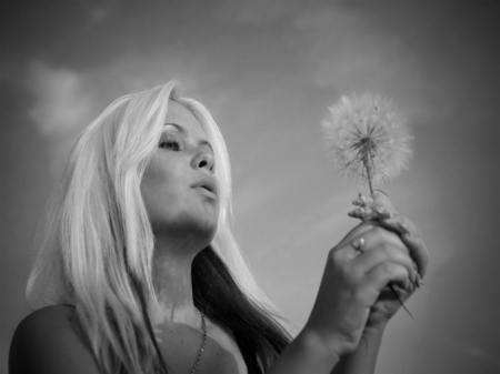 For a Better Tomorrow - woman, wish, black and white, flower