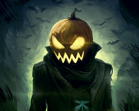 **Happy Halloween** - evil, black, monster, halloween, pumpkin, eyes, art, bats, head