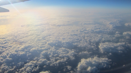 Thick clouds - clouds, Airplane, sun reflection, sky