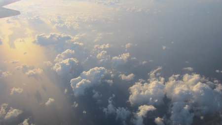 Clouds - clouds, Airplane, sun reflection, sky