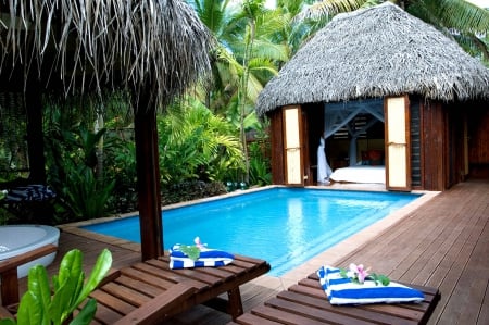 Forest Hideaway Pool - jacuzzi, island, polynesia, south pacific, aitutaki, secret, swimming, exotic, paradise, hotel, luxury, lush, trees, spa, hideaway, resort, rainforest, palm, islands, tropical, pool, green