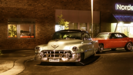 vintage cadillac - street, car, rain, night, cadillac