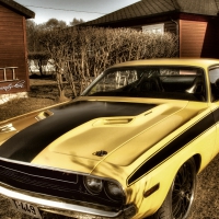 dodge challenger in backyard hdr