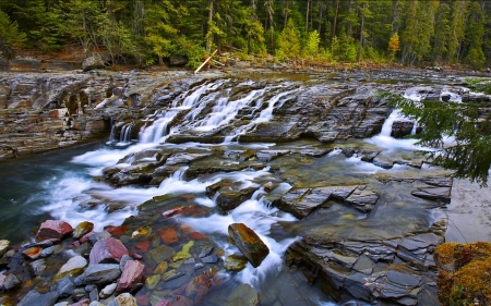 McDonald Creek ~ Glacier Nat'l. Park - nature, waterfall, usa, rocks, creek