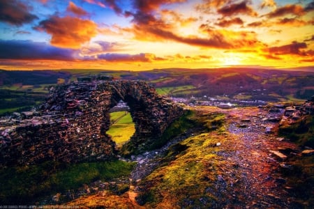 Amazing Nature - sky, landscape, clouds, arch, stones, sun