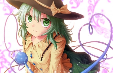 Komeiji Koishi - touhou, green eyes, hat, anime, komeiji koishi, green hair