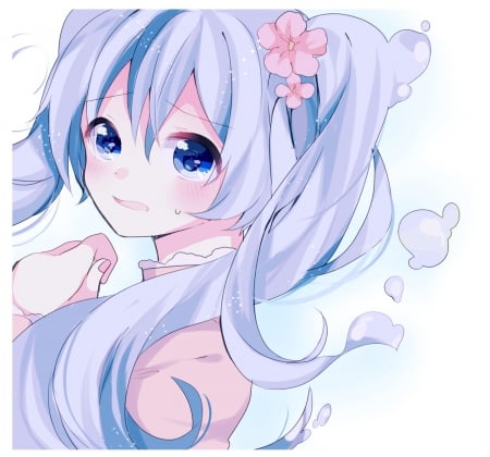 Crying - pretty, sadness, tears, anime, blue, beautiful, girl, beauty, lovely, flower, pink, long hair, sweet, cry, white, cute