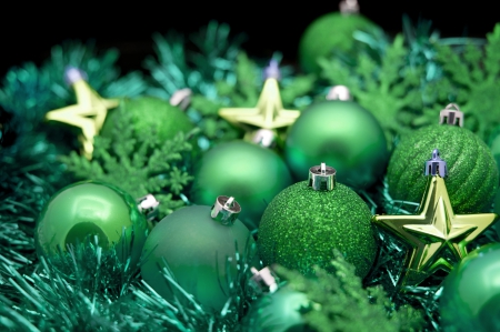 Holy Holidays - christmas, green, bright, ornaments, golden, stars, merry