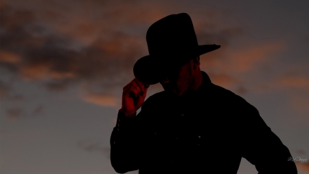 Day is Done - hat, clouds, tired, western, man, work, sunset, cowboy, sky