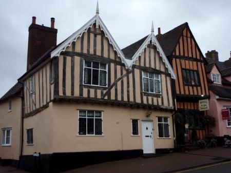 Lavenham - suffolk, half timbered, past, rain