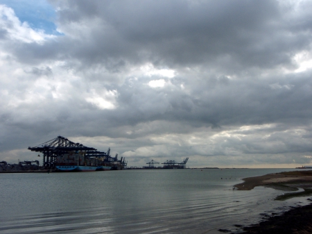 Port at Felixstowe - suffolk, trade, sky, clouds, containers