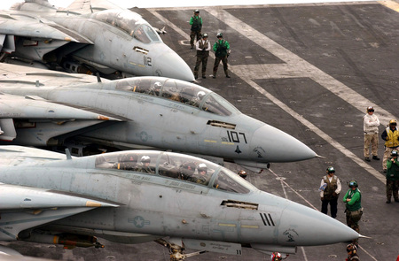 Three Tomcats at Alert 5 - fighter, jet, wing, air, military, firepower, plane, aircraft, force, missile, bomber