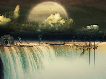 At the end.. - end, night, waterfall, world