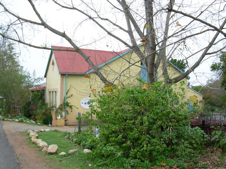 Guineafowl cottage - cottage, countryside, yellow, countrylane