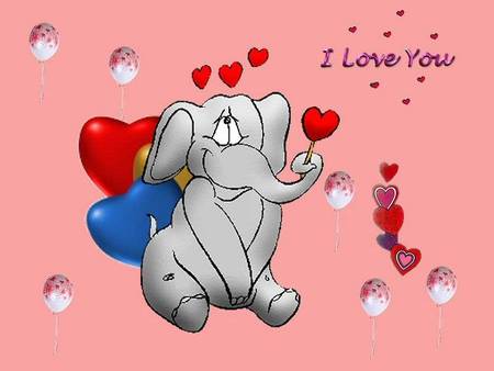 Elephant in Love - love, balloons, elephant, hearts