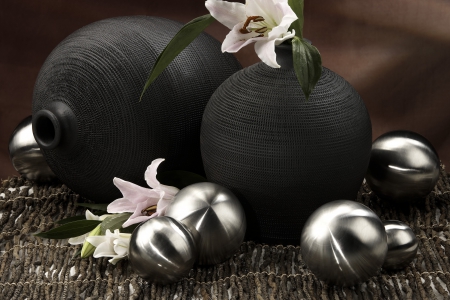 Black and Silver Home Style - black, style, white, lilies, decor, silver, stainless steel, home